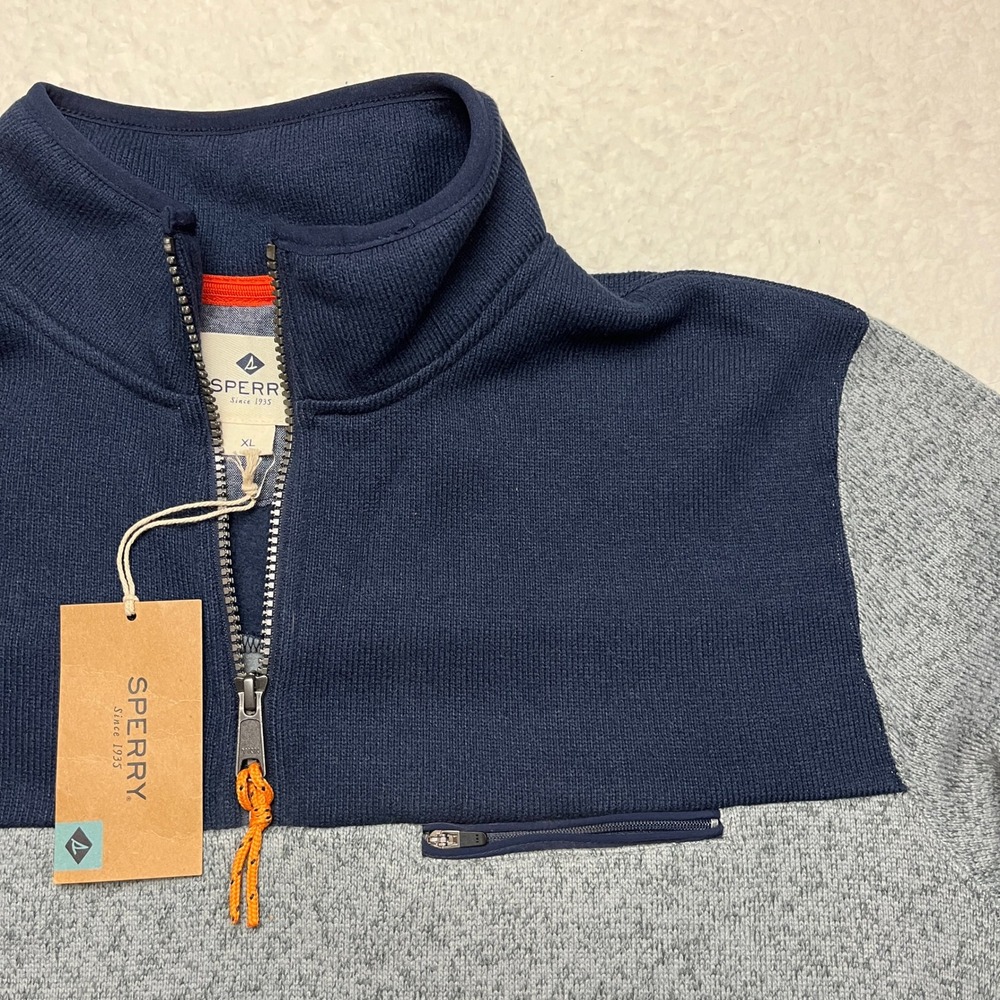 SPERRY RX FLEECE PULLOVER STS21920 GREY XL 1/4 ZIP POCKET MEN'S‎ SWEATER